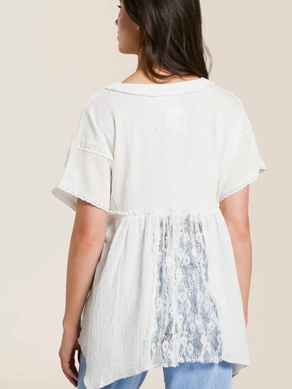 POL White Lace-Panel V-Neck Tunic - Picture 13 of 13